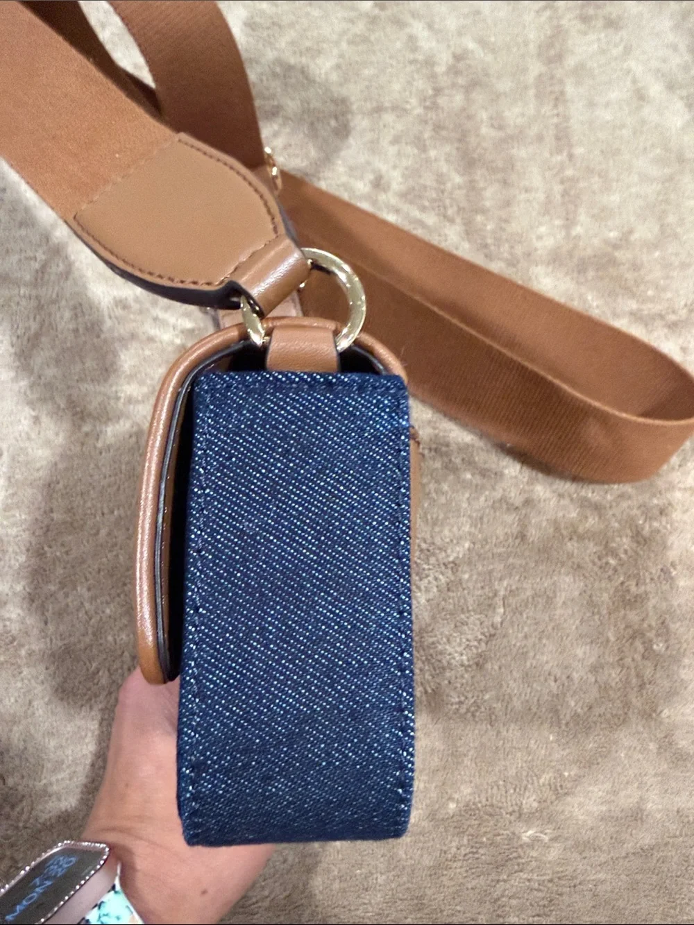 Michael Kors Blue Denim Crossbody with Brown Trim